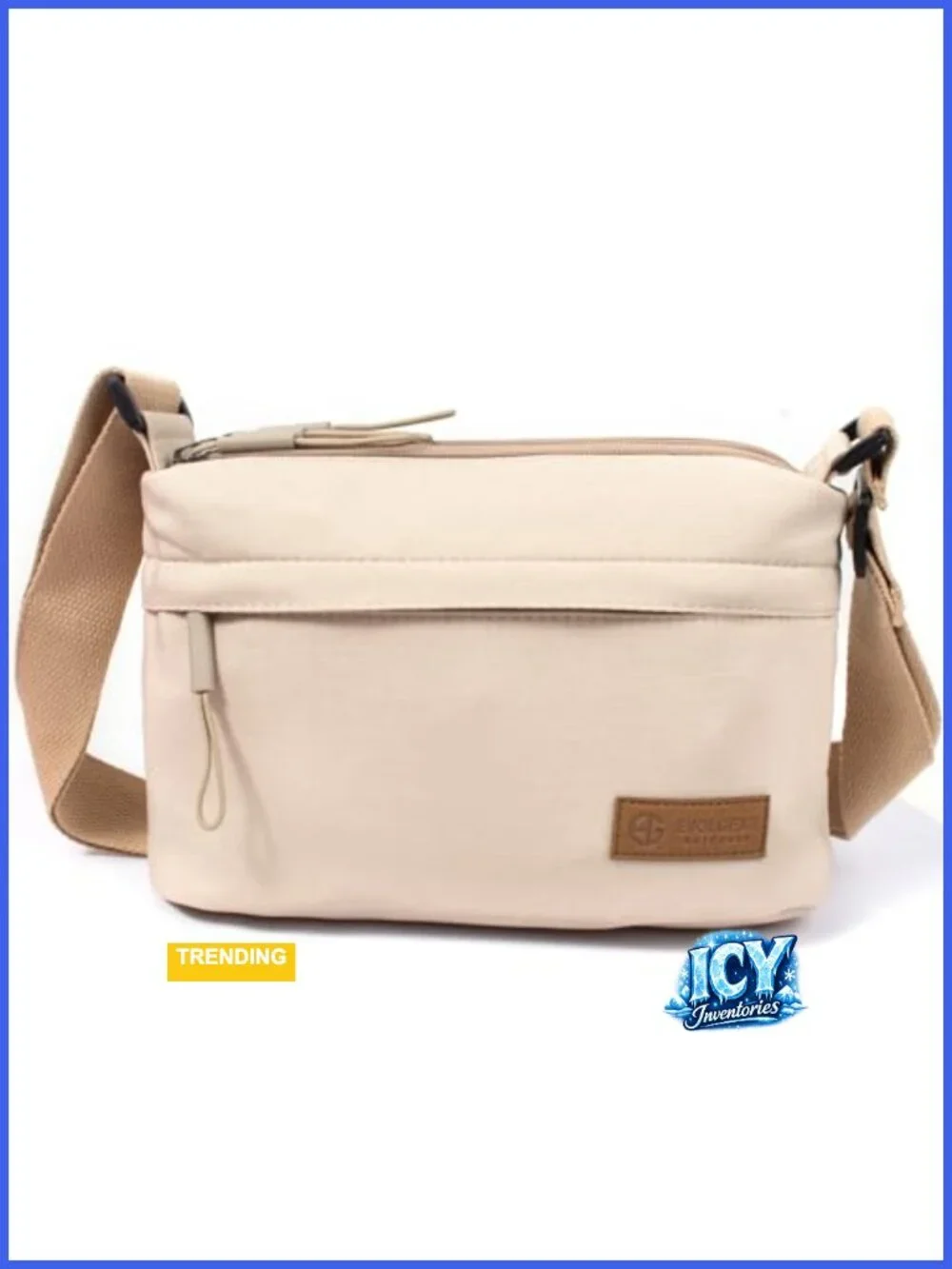 Nylon Crossbody Sling Bag with 6 Pockets, Adjustable Strap